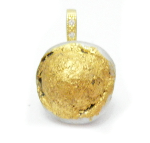 Kintsugi Collection White South Sea Pearl and Gold Leaf Pendant